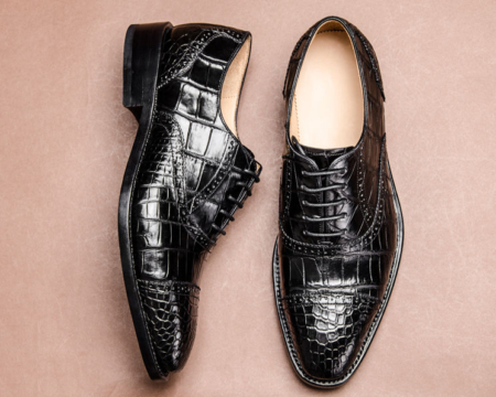 Classic Modern Round Cap toe Alligator Skin Shoes-Black-Display