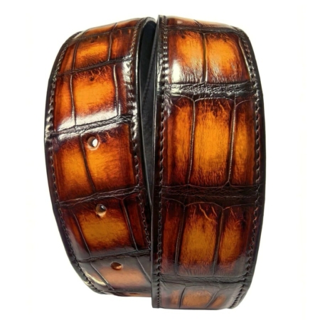 Designer Genuine Alligator Leather Belt for Men - Patina Brown