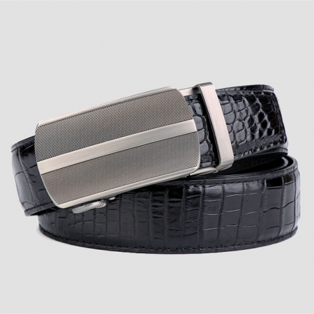 Formal Dress Ratchet Alligator Leather Belt Business Belt for Men-Black