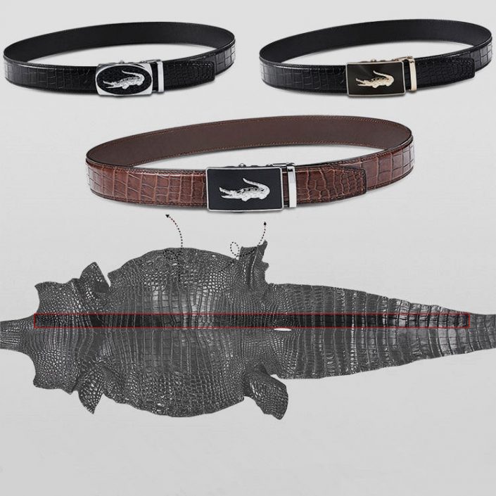 Men's Alligator Leather Ratchet Dress Belt with Automatic Buckle
