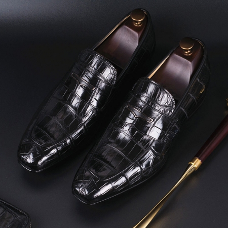 Luxury Alligator Slip-On Loafers for Men-Black