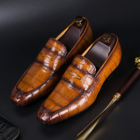 Luxury Alligator Slip-On Loafers for Men-Brown