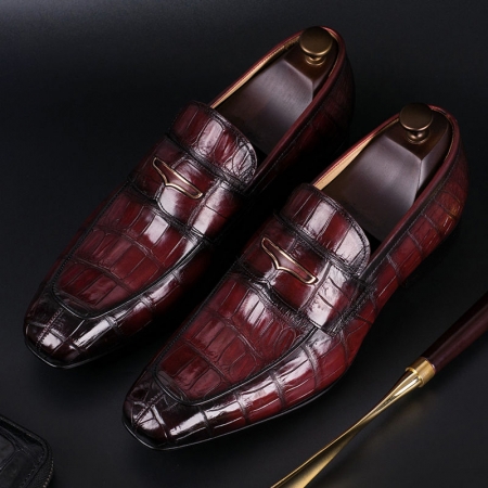 Luxury Alligator Slip-On Loafers for Men-Wine Red