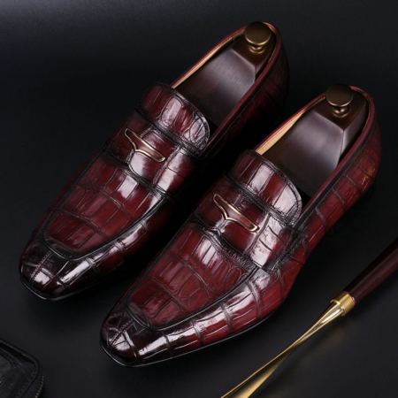 Luxury Alligator Slip-On Loafers for Men-Wine Red