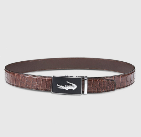 Mens Alligator Leather Ratchet Dress Belt with Automatic Buckle