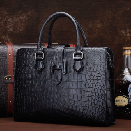 Alligator Leather Briefcase Laptop Business Messenger Bag-Display