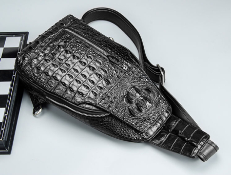 Casual Crocodile Sling Bag Chest Pack Crossbody Shoulder Bag-Black