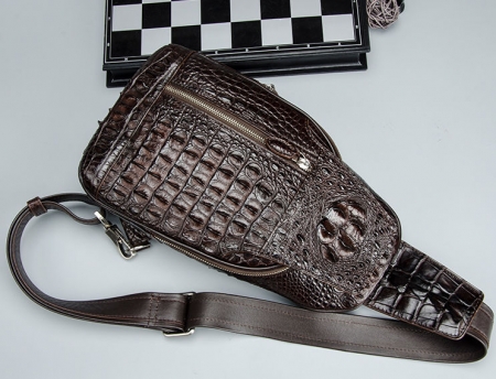 Casual Crocodile Sling Bag Chest Pack Crossbody Shoulder Bag-Brown