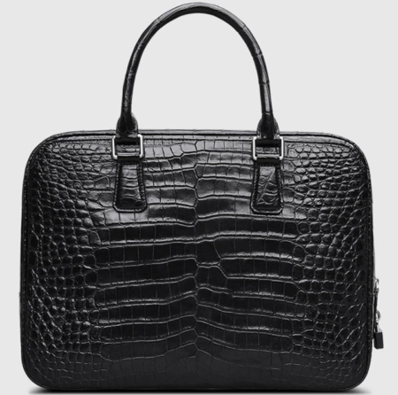 Classic Alligator Leather Briefcase Business Work Bag-Black-Back