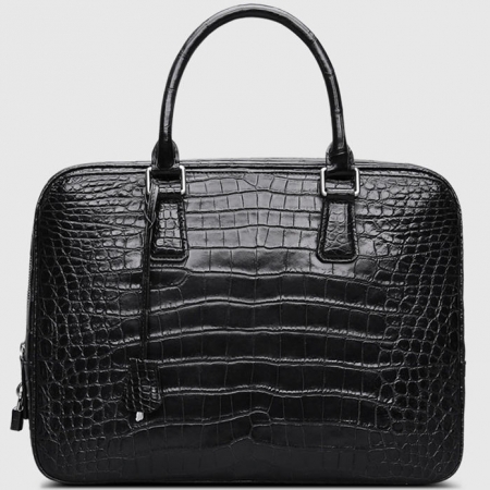 Classic Alligator Leather Briefcase Business Work Bag-Black-Front