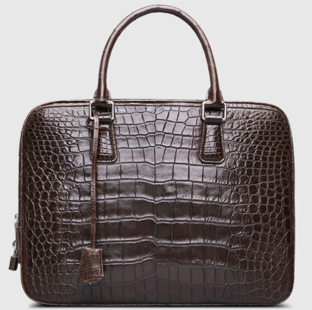 Classic Alligator Leather Briefcase Business Work Bag-Brown