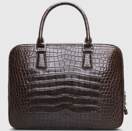 Classic Alligator Leather Briefcase Business Work Bag-Brown-Back