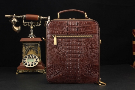 Crocodile Leather Shoulder Bag Messenger Briefcase CrossBody Handbag-Back