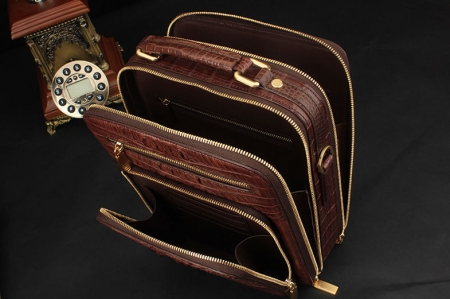 Crocodile Leather Shoulder Bag Messenger Briefcase CrossBody Handbag-Details