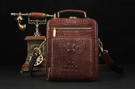 Crocodile Leather Shoulder Bag Messenger Briefcase CrossBody Handbag-Front