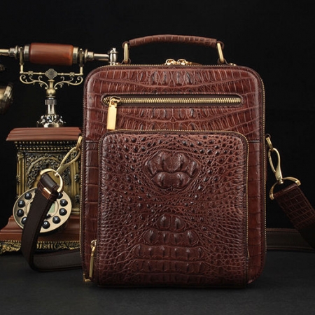 Crocodile Leather Shoulder Bag Messenger Briefcase CrossBody Handbag-Front