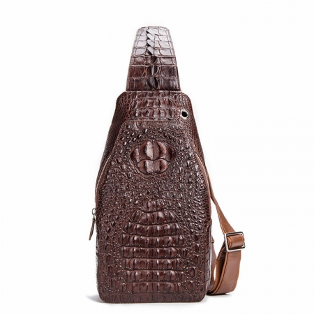 Crocodile Sling Backpack One Strap Travel Sport Crossbody Bag-Brown