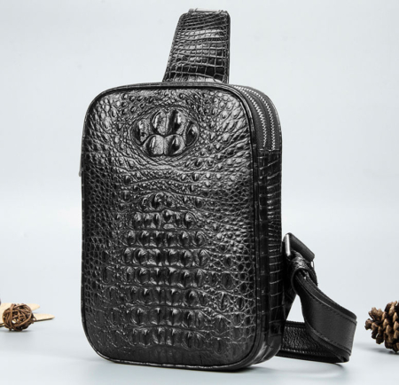 Crocodile Sling Bag, Alligator Sling Bag-Black