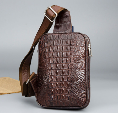 Crocodile Sling Bag, Alligator Sling Bag-Brown-Back