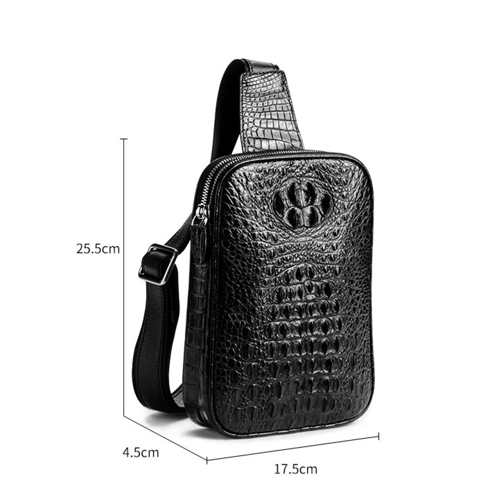 BRICK Crocodile Belly Leather Sling Bag, Matte Black, Size 20 cm 
