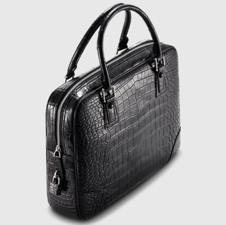 Genuine Alligator Leather Briefcase Laptop Bag for Men-Black-1