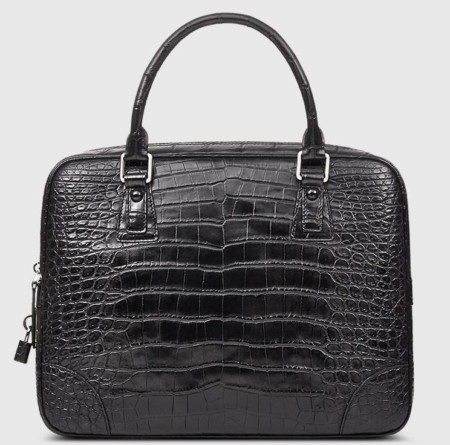 Genuine Alligator Leather Briefcase Laptop Bag for Men-Black