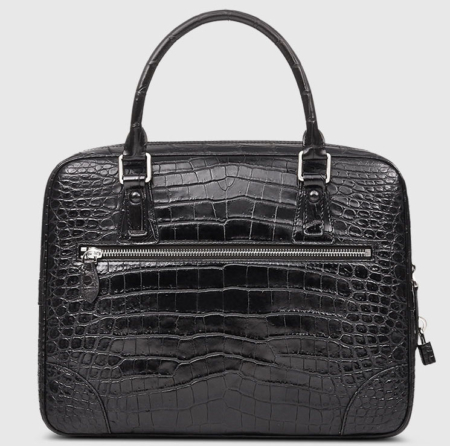 Genuine Alligator Leather Briefcase Laptop Bag for Men-Black-Back