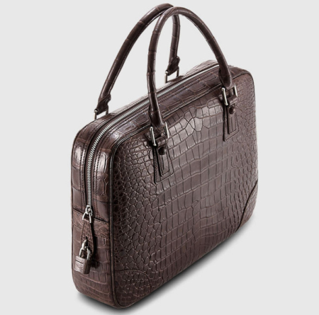 Genuine Alligator Leather Briefcase Laptop Bag for Men-Brown-1