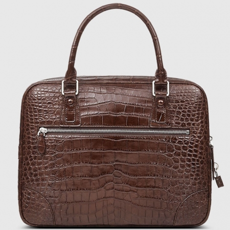 Genuine Alligator Leather Briefcase Laptop Bag for Men-Brown-Back