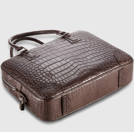 Genuine Alligator Leather Briefcase Laptop Bag for Men-Brown-Bottom