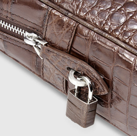 Genuine Alligator Leather Briefcase Laptop Bag for Men-Brown-Details