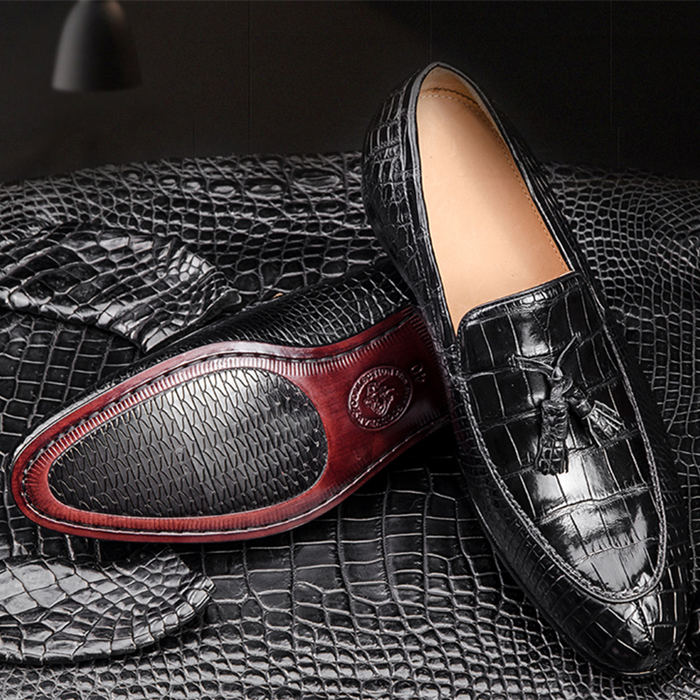 Genuine Alligator Skin Slip on Loafer Dress  Shoes  for Men 