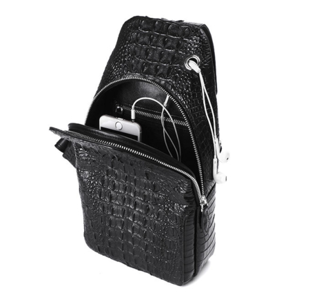 Genuine Crocodile Sling Backpack One Strap Travel Sport Crossbody Bag-Inside