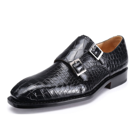 Handcrafted Alligator Leather Men's Classic Double Monk Strap Dress Shoes