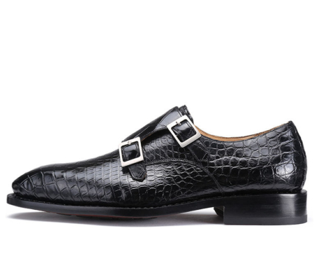 Handcrafted Alligator Leather Men's Classic Double Monk Strap Dress Shoes-Side