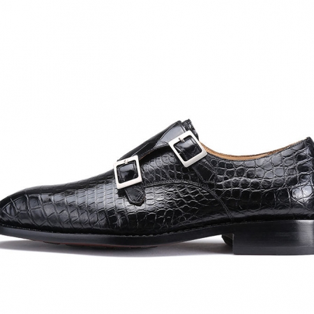 Handcrafted Alligator Leather Men's Classic Double Monk Strap Dress Shoes-Side