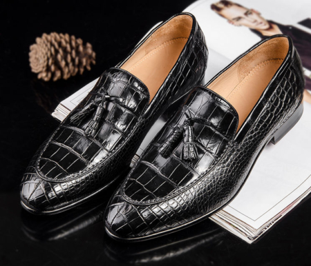 Mens Genuine Alligator Skin Slip-on Loafer Dress Shoes