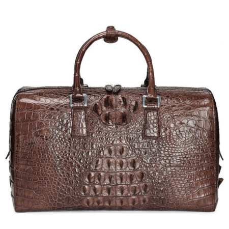 Mens Zipper Closure Crocodile Leather Duffel Bag