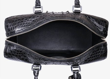 Mens Zipper Closure Crocodile Leather Duffel Bag-Inside