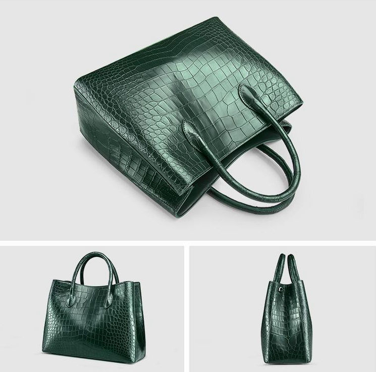 Genuine Crocodile Skin Lady Purse Authentic Real Alligator Leather Female  Green Handbag Long Strap Women's Large Shoulder Bag