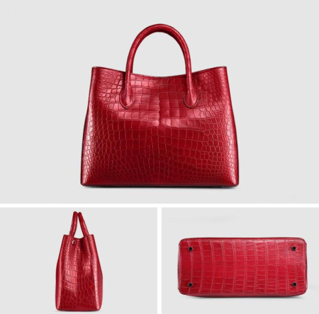 Women's Alligator Leather Handbag Tote Shoulder Bag Crossbody Purse-Red-Display