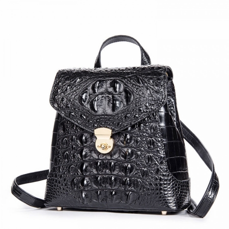 Women’s Casual Crocodile Leather Backpack Daypack for Ladies-Black