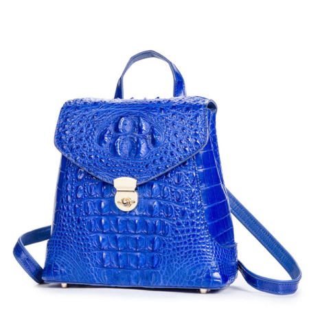 Women’s Casual Crocodile Leather Backpack Daypack for Ladies-Blue