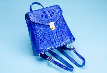 Women’s Casual Crocodile Leather Backpack Daypack for Ladies-Blue-Display