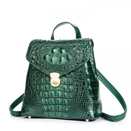 Women’s Casual Crocodile Leather Backpack Daypack for Ladies-Green