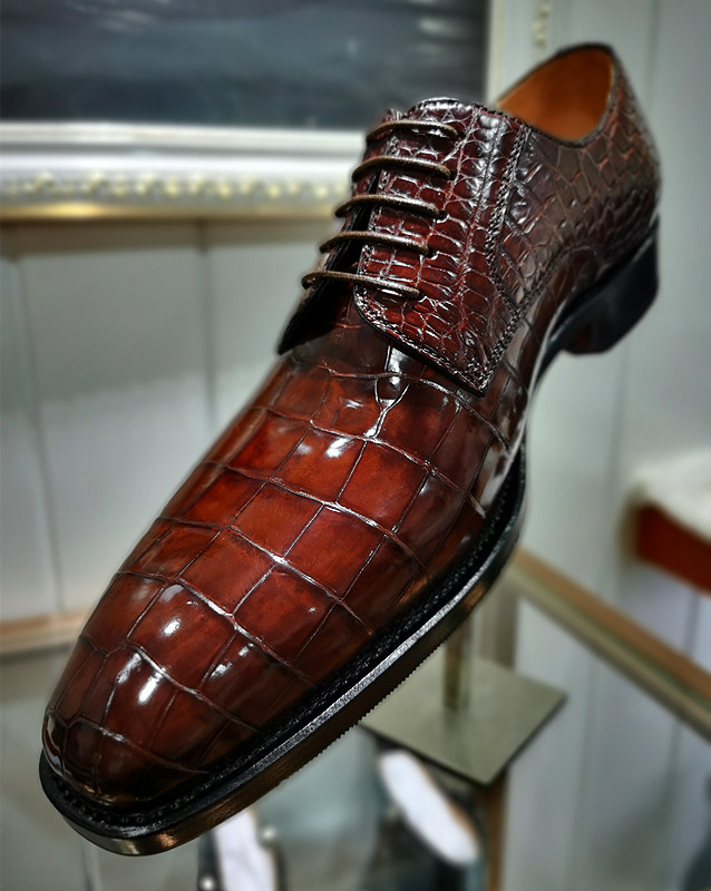 Handcrafted Men's Premium Alligator Skin Derby Shoes