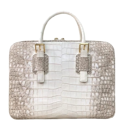 Alligator Leather Business Work Briefcases Laptop Bags - Himalayan White