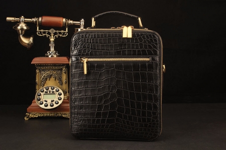Alligator Leather Crossbody Single-Shoulder Briefcase Messenger Handbag-Back