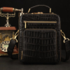 Alligator Leather Crossbody Single-Shoulder Briefcase Messenger Handbag-Front