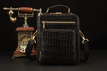 Alligator Leather Crossbody Single-Shoulder Briefcase Messenger Handbag-Front
